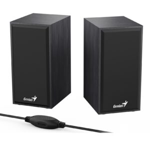 Genius SP-HF180 6W Wooden Desktop USB 2.0 Stereo Speakers with 3.5mm Audio Jack & Volume Control