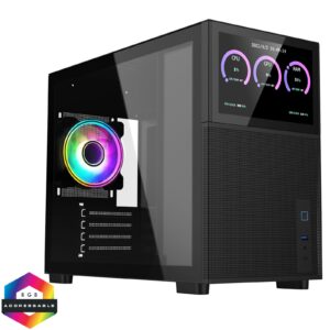 CiT Pro Jupiter Black Micro-ATX PC Gaming Case with 8 Inch LCD Screen 1 x 120mm Infinity Fan Included