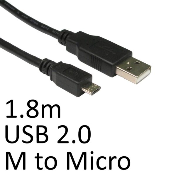 USB 2.0 A (M) to USB 2.0 Micro B (M) 1.8m Black OEM Data Cable
