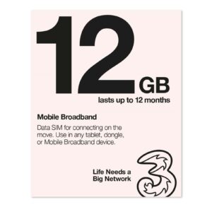 Three 3G 4G & 5G-Ready 12GB Prepaid Mobile Broadband Trio SIM Card