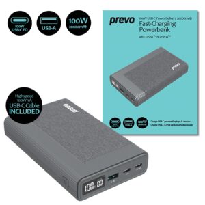 Prevo AD10C 100W USB-C Power Delivery PD 20000mAh Portable Fast-Charging Powerbank with Digital Display