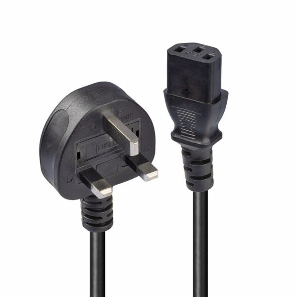 Lindy 30434 3m UK 3 Pin Plug To IEC C13 (Kettle) 7 Amp Mains Extension Cable - Black