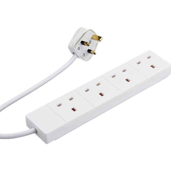 2m 4 Gang UK Mains Extension - White