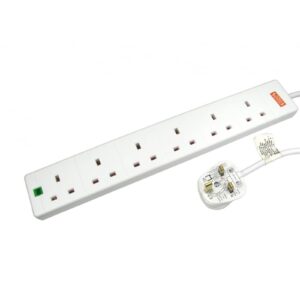 5m 6 Gang Surge Protected LED Indicator UK Mains Extension - White