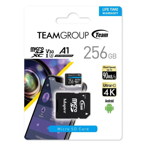 Team Elite A1 256GB Micro SDXC UHS-1 Flash Card with Adapter (for Android & 4K)