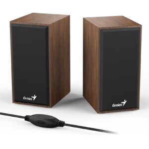 Genius SP-HF180 6W Wooden Desktop USB 2.0 Stereo Speakers with 3.5mm Audio Jack & Volume Control