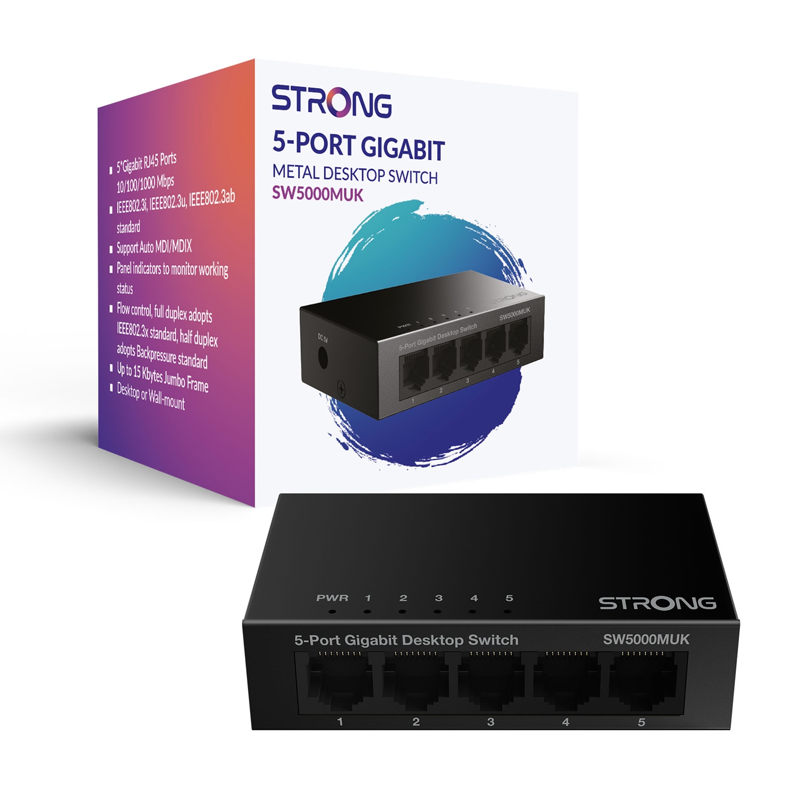 Strong SW5000MUK 5 Port Gigabit Switch (Metal) - My CMS Strong SW5000MUK 5 Port Gigabit Switch (Metal)