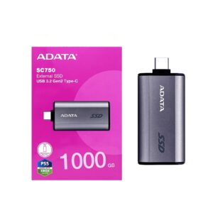 ADATA SC750 (SC750-1000G-CCBK) 1TB USB-C Portable SSD USB 3.2 Gen 2 Up to 1000 MB/s Black Titanium Compatible with Windows