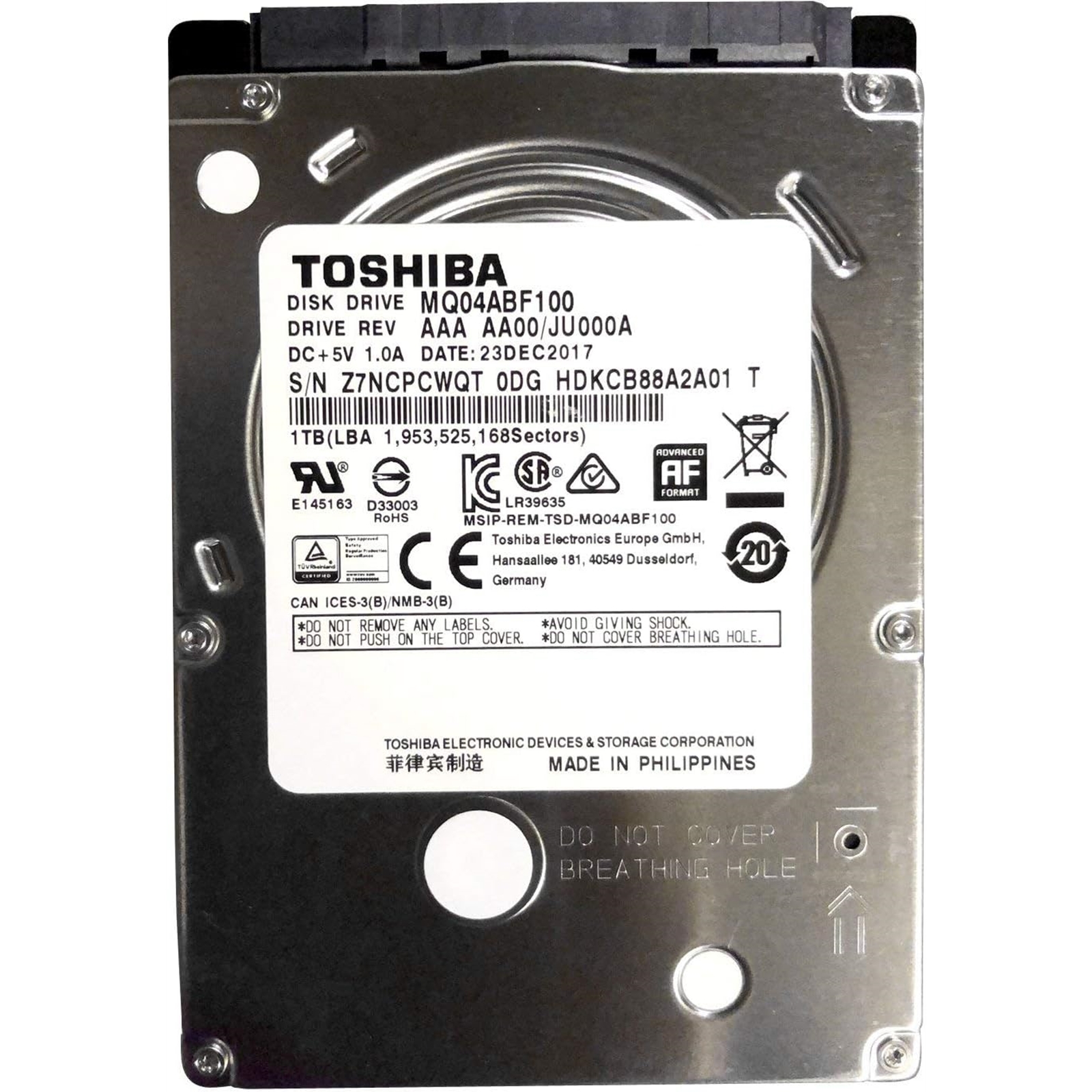 Toshiba MQ04ABF100 1TB 5400RPM 2.5 Inch 7mm Internal Hard Drive - My CMS Toshiba MQ04ABF100 1TB 5400RPM 2.5 Inch 7mm Internal Hard Drive