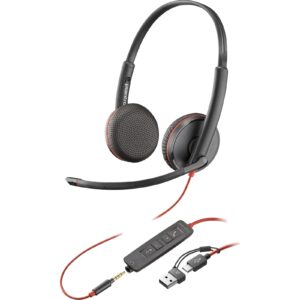 Plantronics Blackwire 3225 Stereo USB-C Headset with 3.5mm Jack & USB-C/A Adapter (Bulk Pack- Non-Retail)